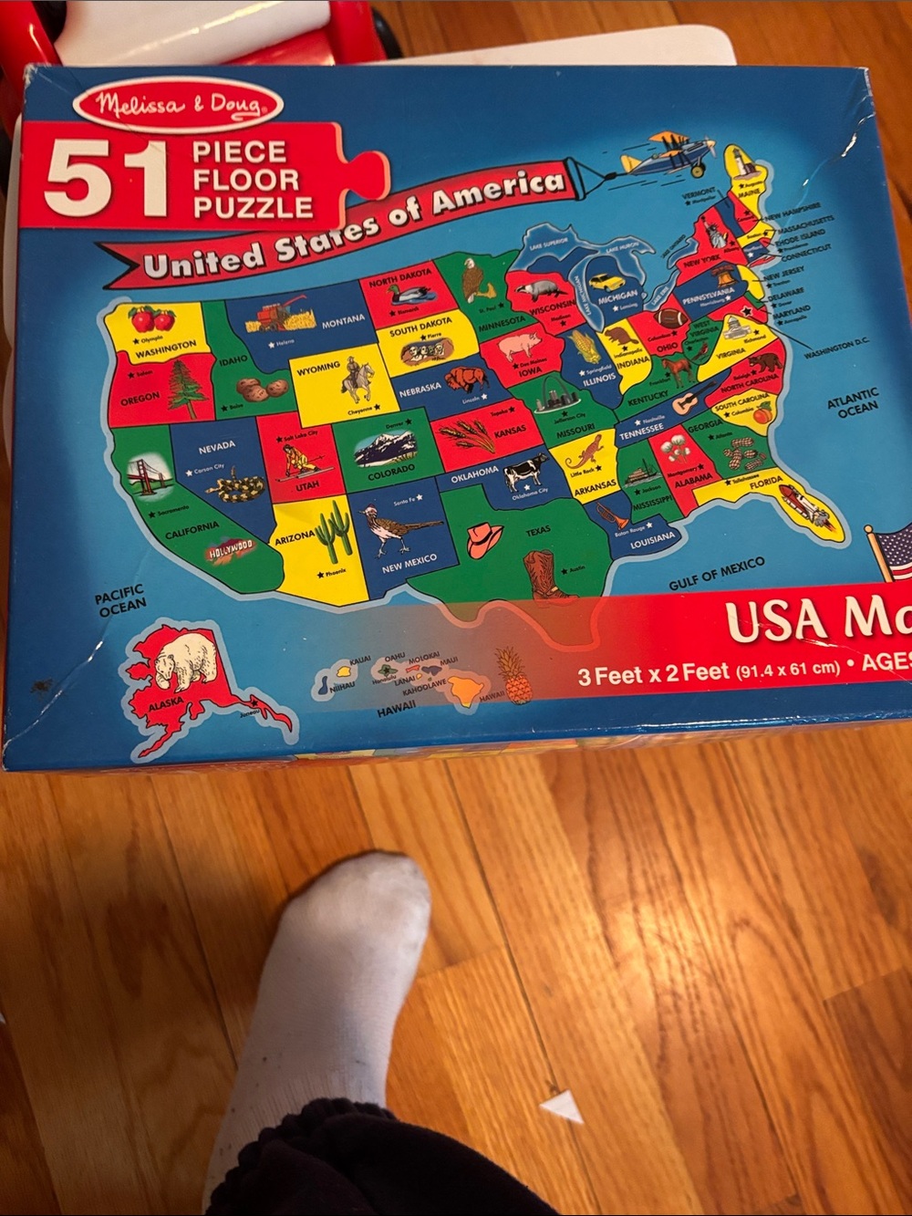 Melissa & Doug USA Map Floor Puzzle - Blue/Red/Green/Yellow - Picture 1 of 1